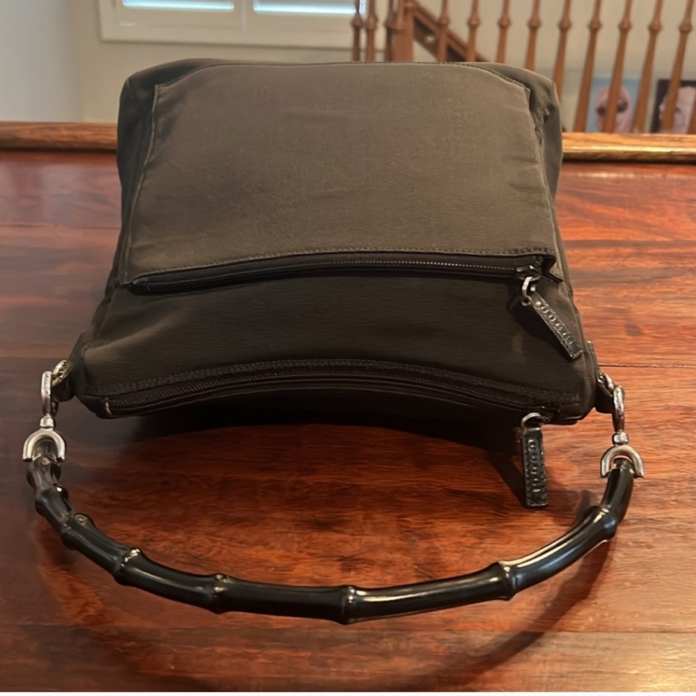 GUCCI Vintage Nylon Hand Bag with Bamboo Handle Black - Picture 6 of 12